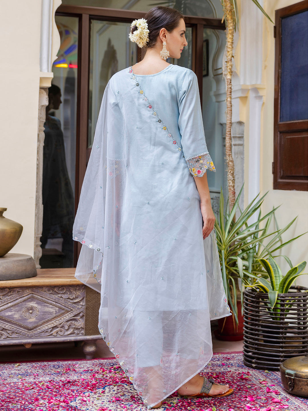 Women Kurta and Pant Sets Viscose Roman Silk Fabric - FitVibe Fashion