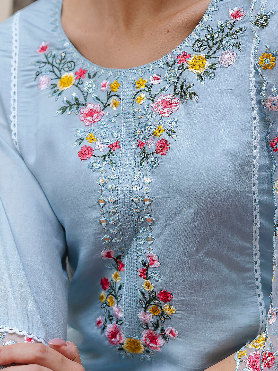 Women Kurta and Pant Sets Viscose Roman Silk Fabric - FitVibe Fashion