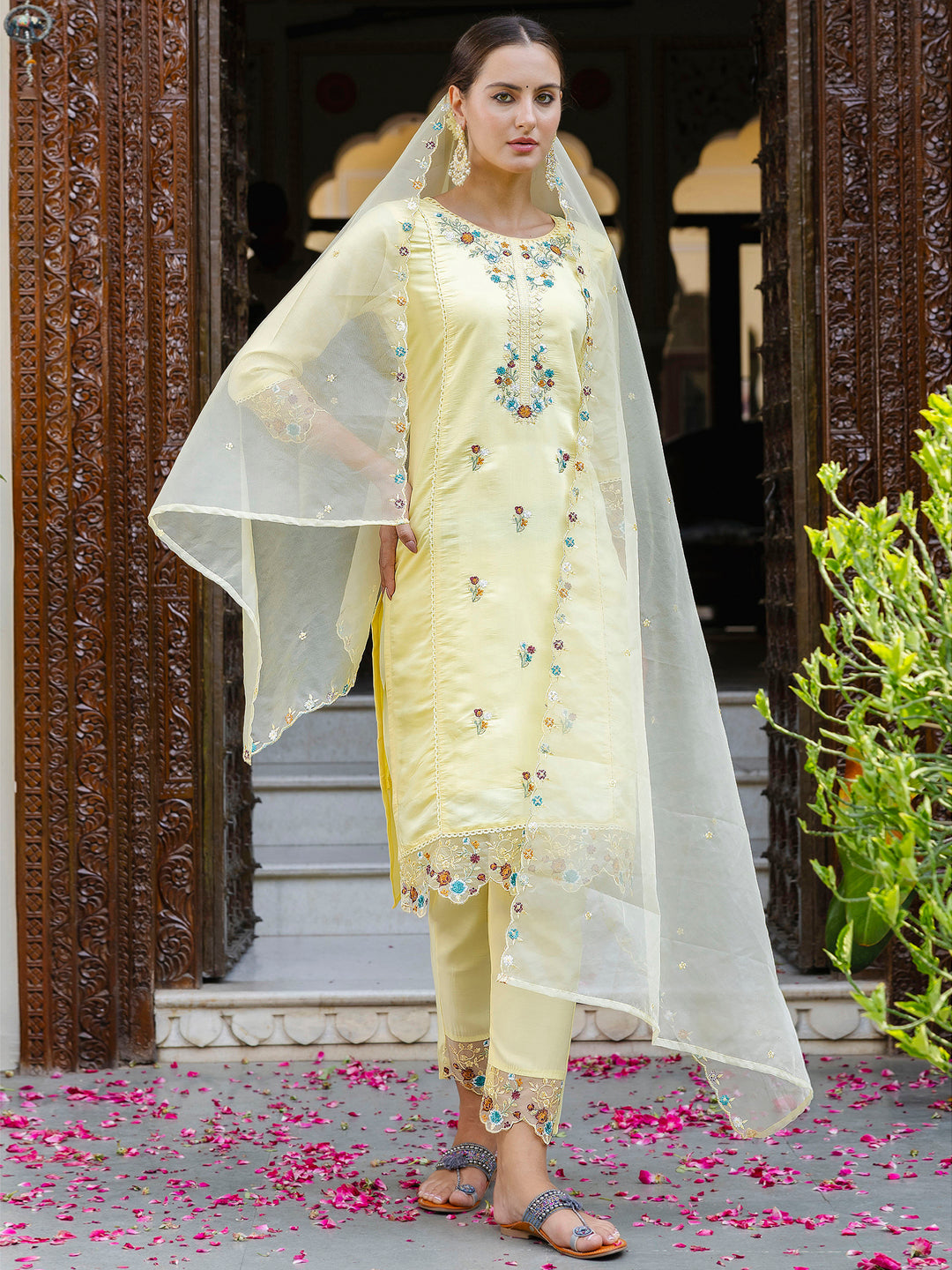 Women Kurta and Pant Sets Viscose Roman Silk Fabric - FitVibe Fashion