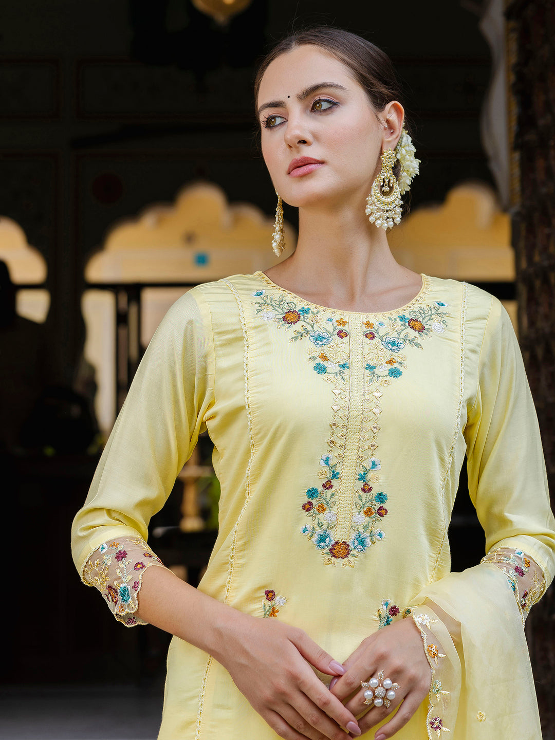 Women Kurta and Pant Sets Viscose Roman Silk Fabric - FitVibe Fashion