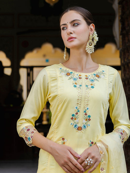 Women Kurta and Pant Sets Viscose Roman Silk Fabric - FitVibe Fashion