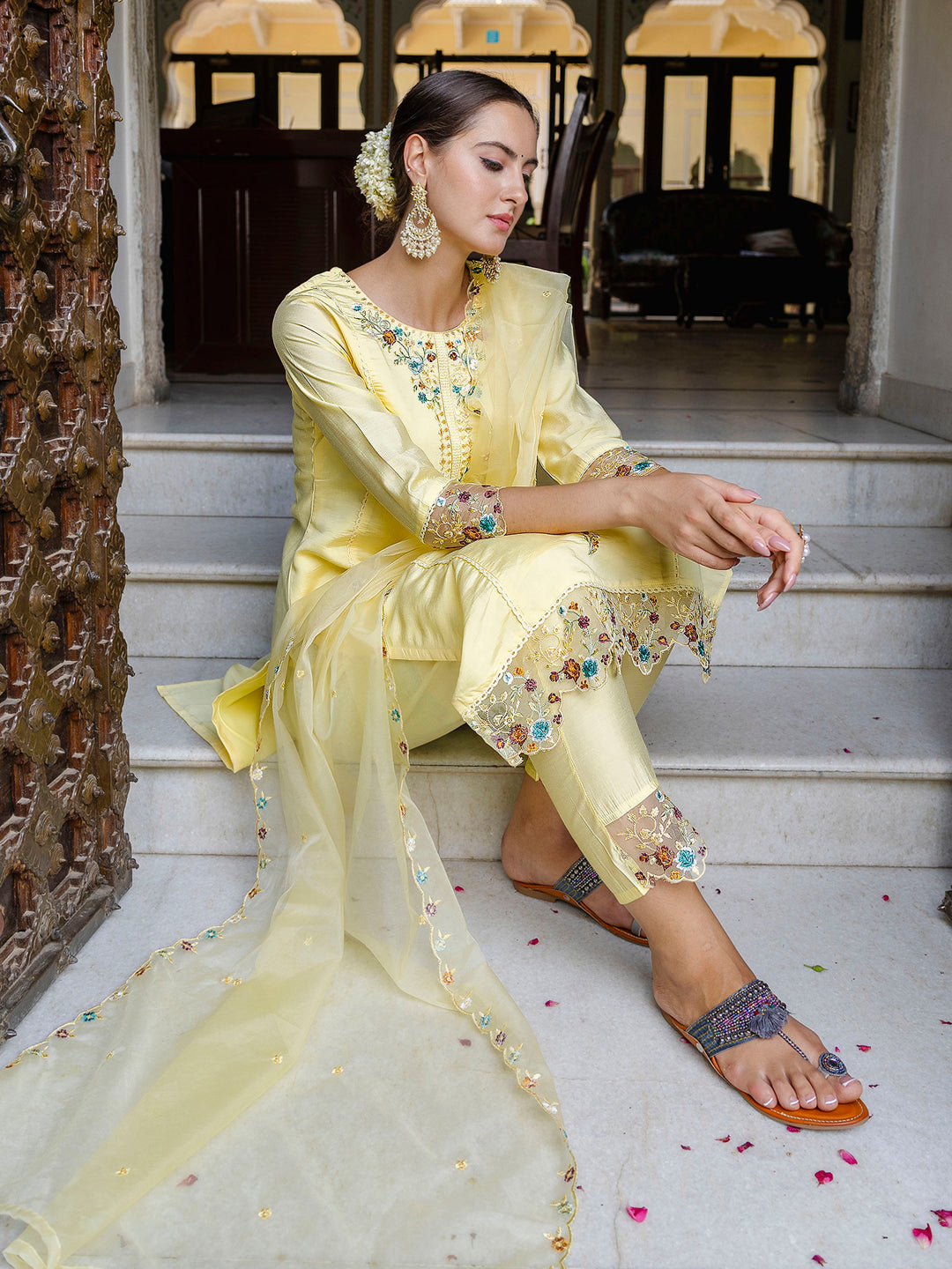 Women Kurta and Pant Sets Viscose Roman Silk Fabric - FitVibe Fashion