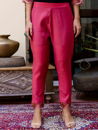 Kalki Pink Floral Embroidered Straight Kurta With Trouser And Dupatta - FitVibe Fashion