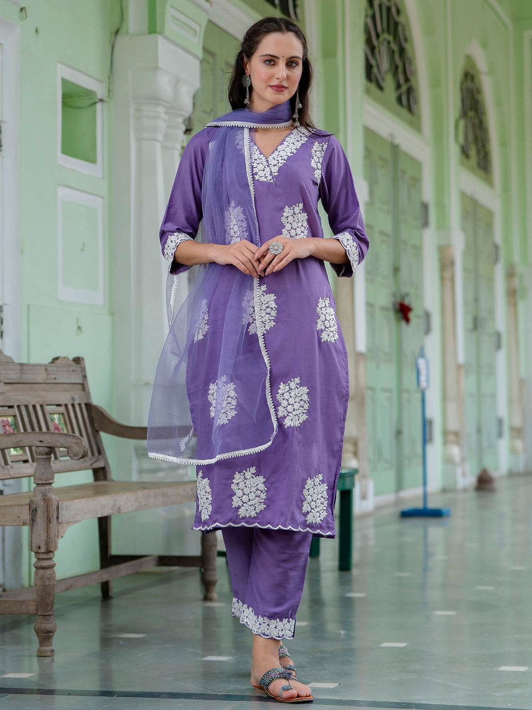 Women Silk Blend Kurta Pant Dupatta Set - FitVibe Fashion