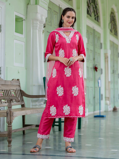 Women Silk Blend Kurta Pant Dupatta Set - FitVibe Fashion