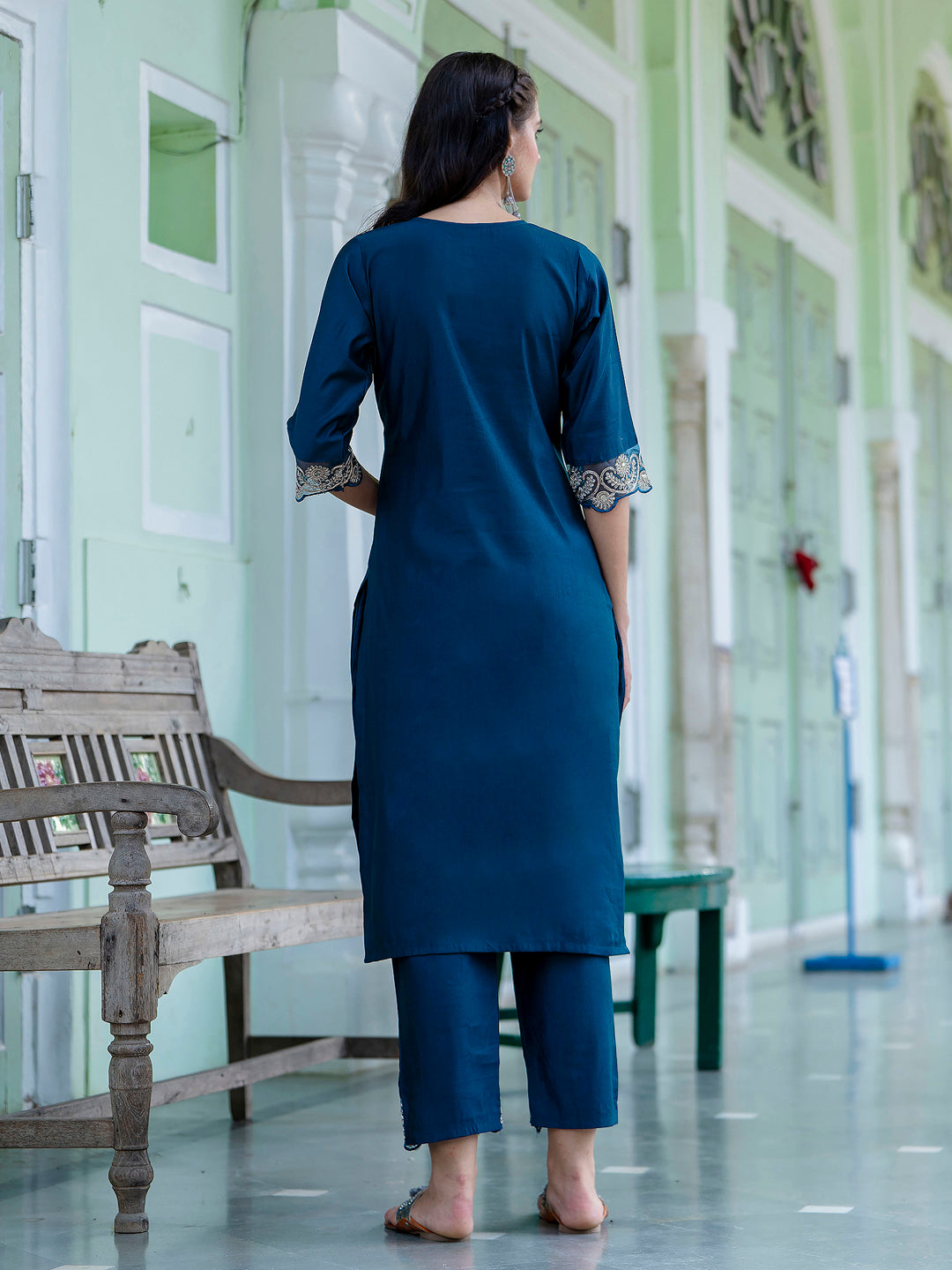 Silk Blend Kurta Set with Pant Dupatta Set - FitVibe Fashion