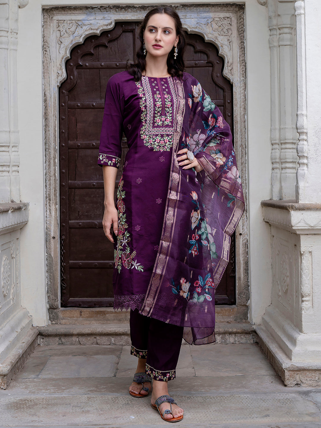 Women Silk Blend Kurta Pant Dupatta Set - FitVibe Fashion