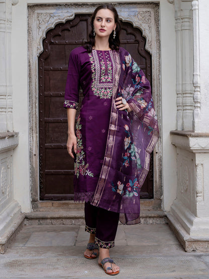 Women Silk Blend Kurta Pant Dupatta Set - FitVibe Fashion