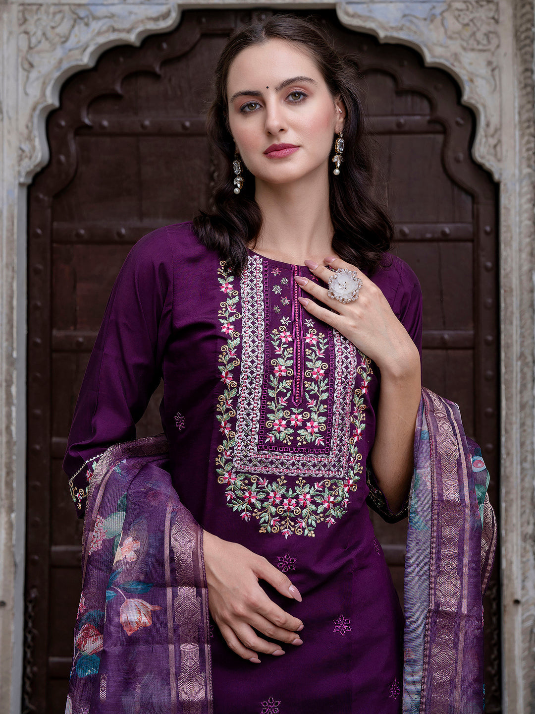 Women Silk Blend Kurta Pant Dupatta Set - FitVibe Fashion