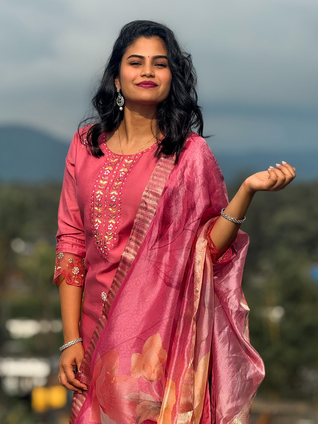 Peach Women's Embroidered Yoke Design Straight Kurta Set suits - FitVibe Fashion