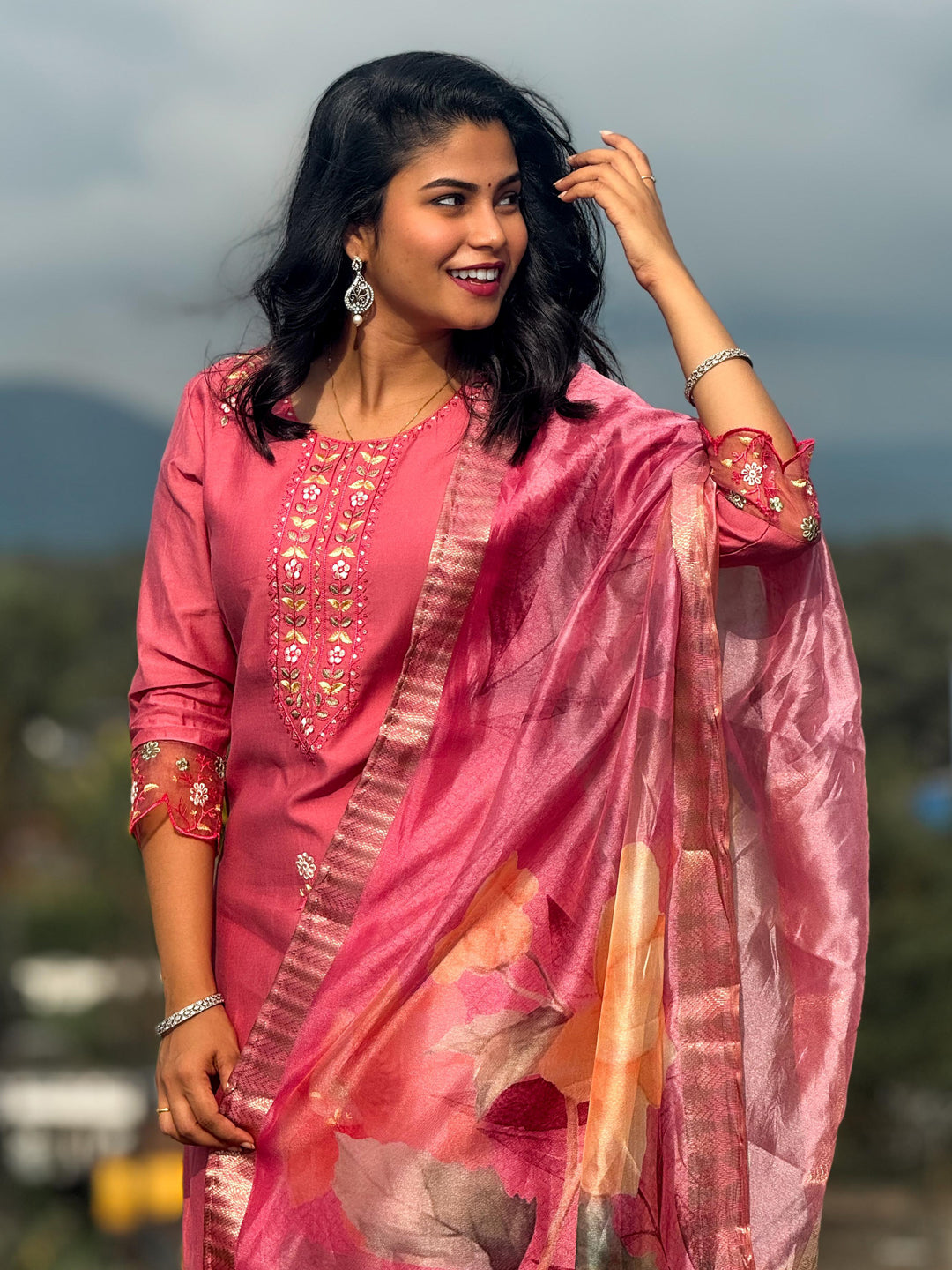 Peach Women's Embroidered Yoke Design Straight Kurta Set suits - FitVibe Fashion