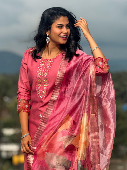 Peach Women's Embroidered Yoke Design Straight Kurta Set suits - FitVibe Fashion