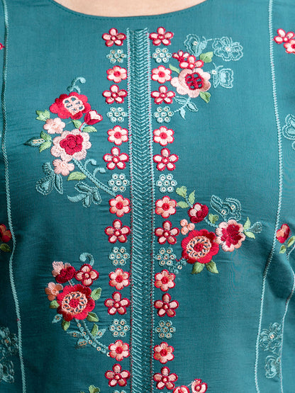 Women Silk Blend Kurta Pant Dupatta Set - FitVibe Fashion