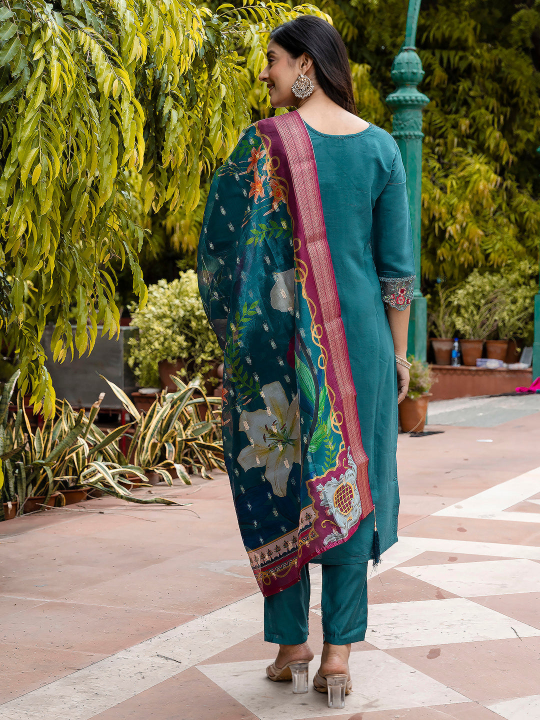 Women Silk Blend Kurta Pant Dupatta Set - FitVibe Fashion