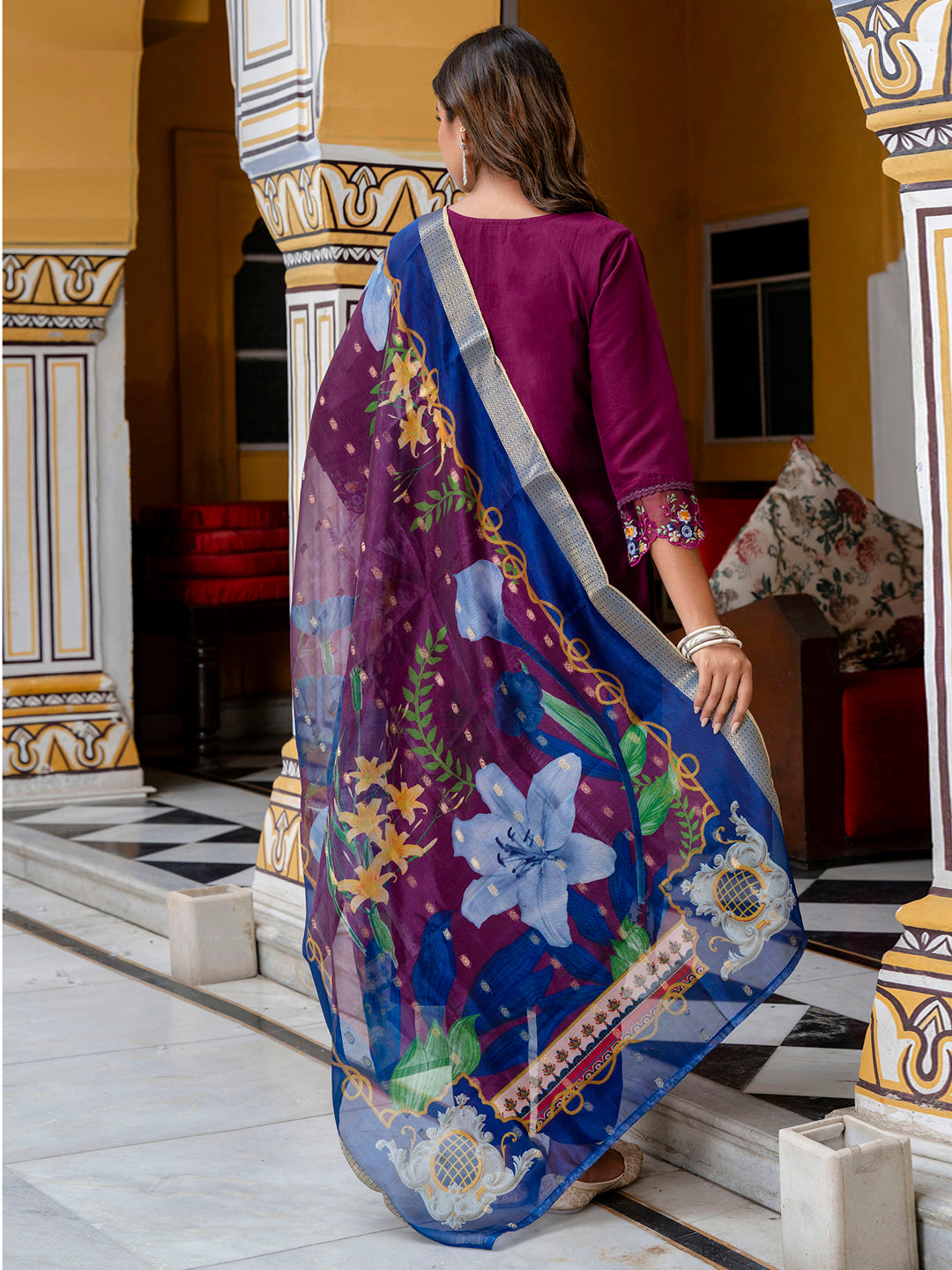 Women Silk Blend Kurta Pant Dupatta Set - FitVibe Fashion