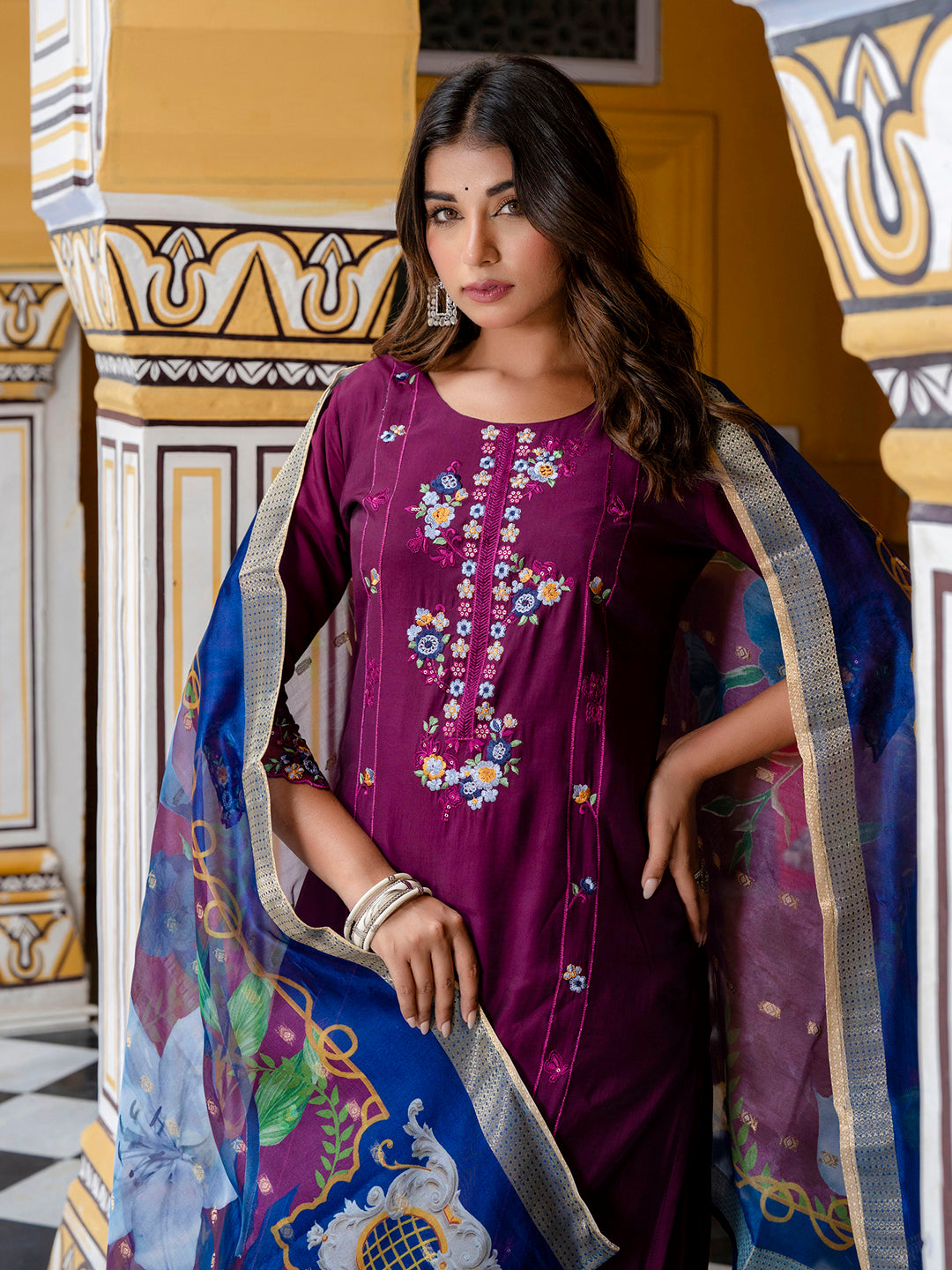 Women Silk Blend Kurta Pant Dupatta Set - FitVibe Fashion