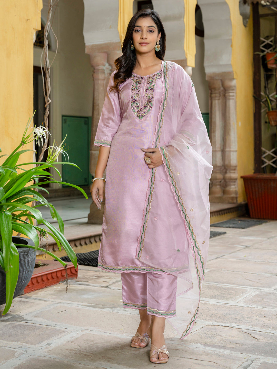 Women Silk Blend Kurta Pant Dupatta Set - FitVibe Fashion