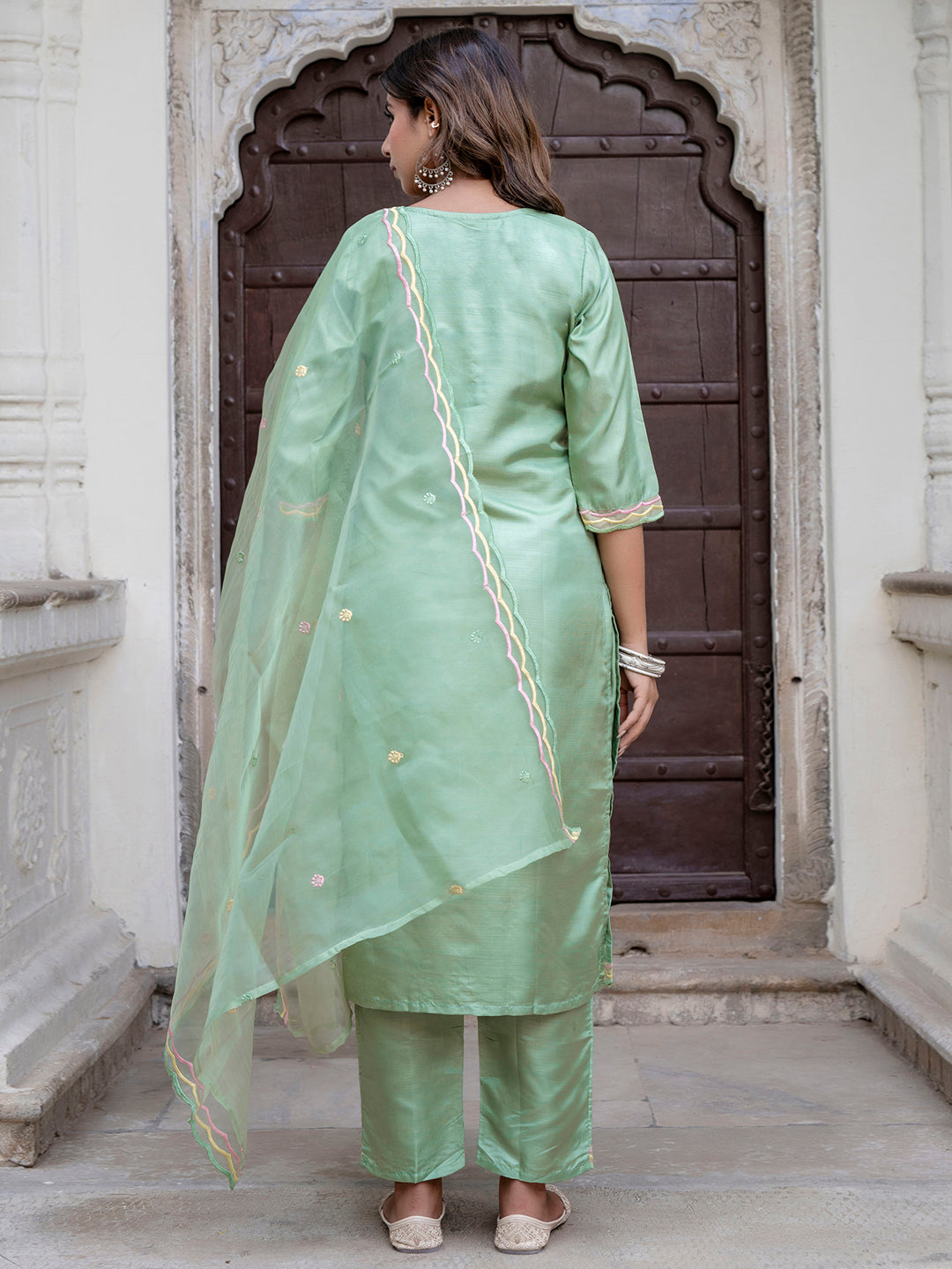 Women Silk Blend Kurta Pant Dupatta Set - FitVibe Fashion