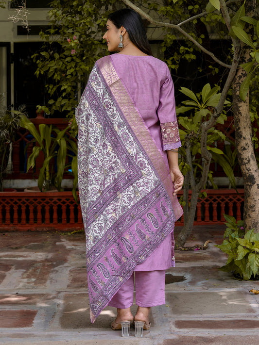 Women Silk Blend Kurta Pant Dupatta Set - FitVibe Fashion