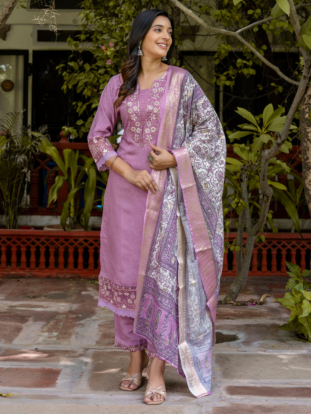 Women Silk Blend Kurta Pant Dupatta Set - FitVibe Fashion
