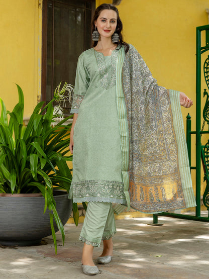 Women Silk Blend Kurta Pant Dupatta Set - FitVibe Fashion
