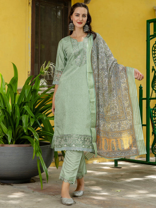Women Silk Blend Kurta Pant Dupatta Set - FitVibe Fashion