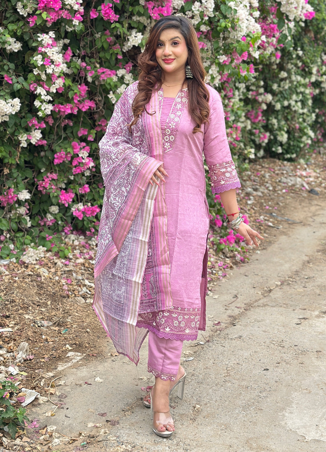 Lavanya Women's Embroidered Silk Blend Calf Length Straight Kurta Trouser with Dupatta Set - FitVibe Fashion