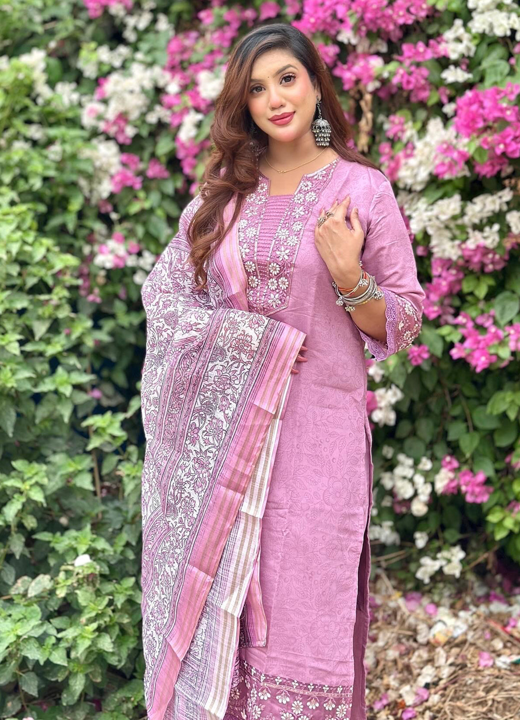 Lavanya Women's Embroidered Silk Blend Calf Length Straight Kurta Trouser with Dupatta Set - FitVibe Fashion