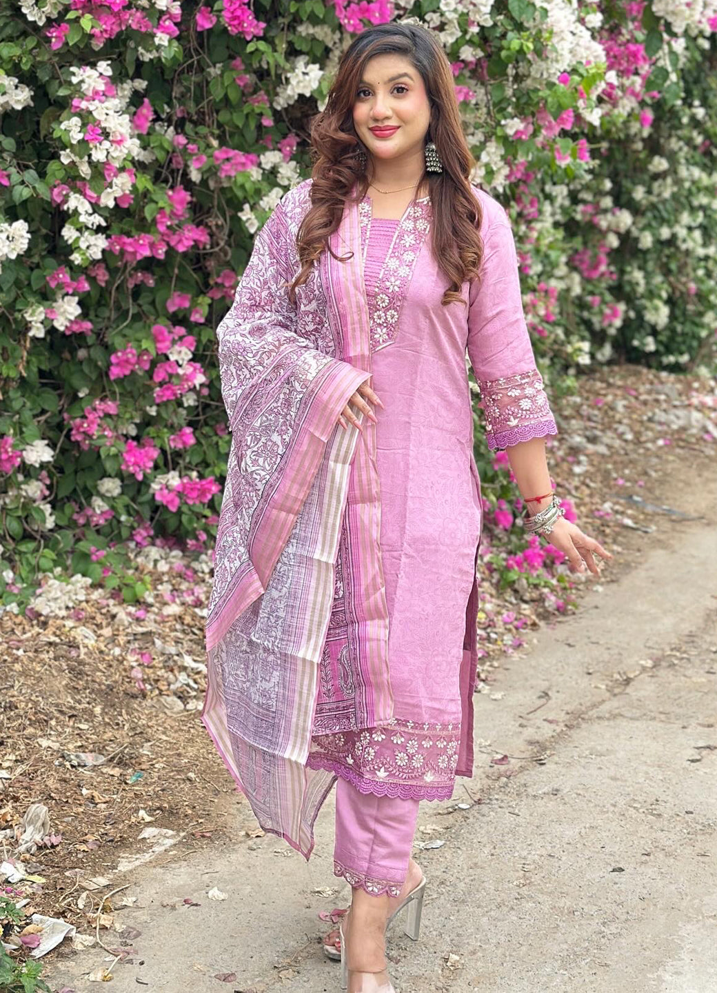 Lavanya Women's Embroidered Silk Blend Calf Length Straight Kurta Trouser with Dupatta Set - FitVibe Fashion