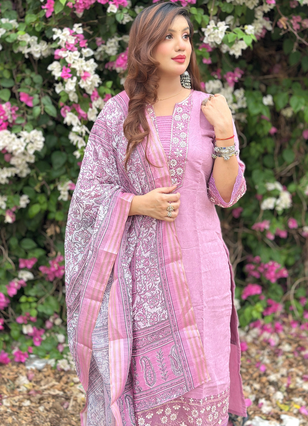 Lavanya Women's Embroidered Silk Blend Calf Length Straight Kurta Trouser with Dupatta Set - FitVibe Fashion