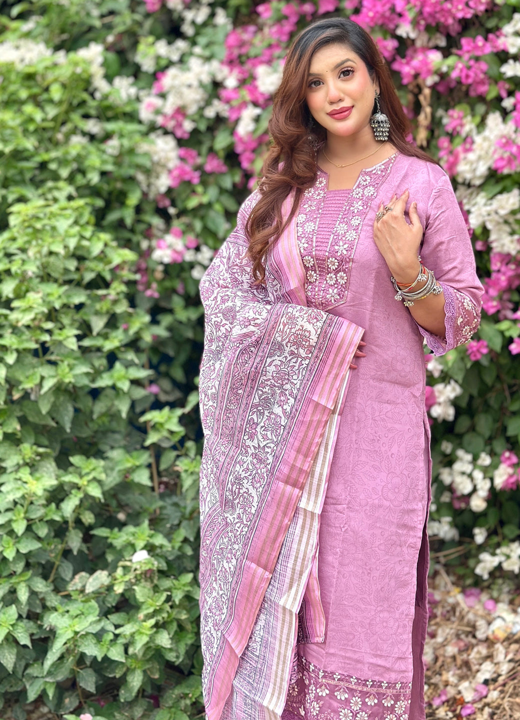 Lavanya Women's Embroidered Silk Blend Calf Length Straight Kurta Trouser with Dupatta Set - FitVibe Fashion