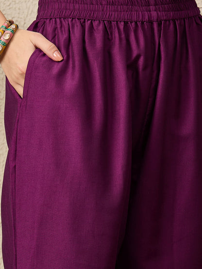 Ridhira Purple Yoke Design Silk Blend Straight Suit With Dupatta - FitVibe Fashion