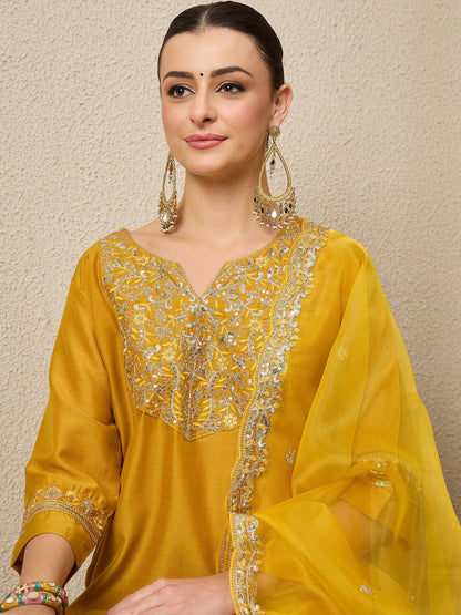 Riwaayat Yellow Yoke Design Silk Blend Straight Suit With Dupatta - FitVibe Fashion