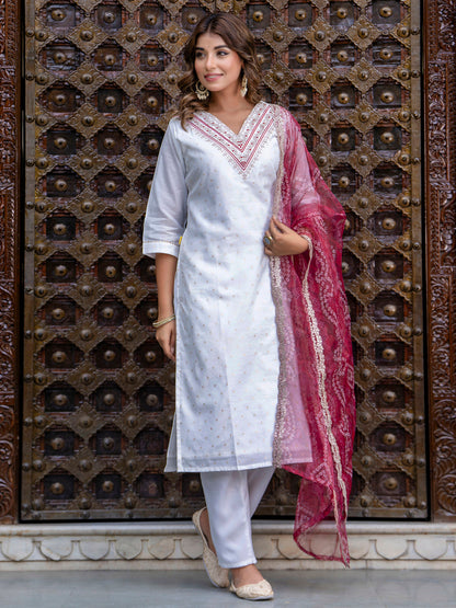 Women Chanderi Kurta & Pant Dupatta Set - FitVibe Fashion