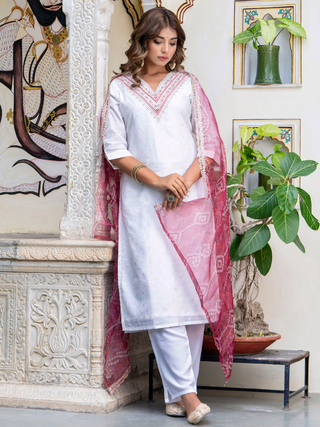 Women Chanderi Kurta & Pant Dupatta Set - FitVibe Fashion