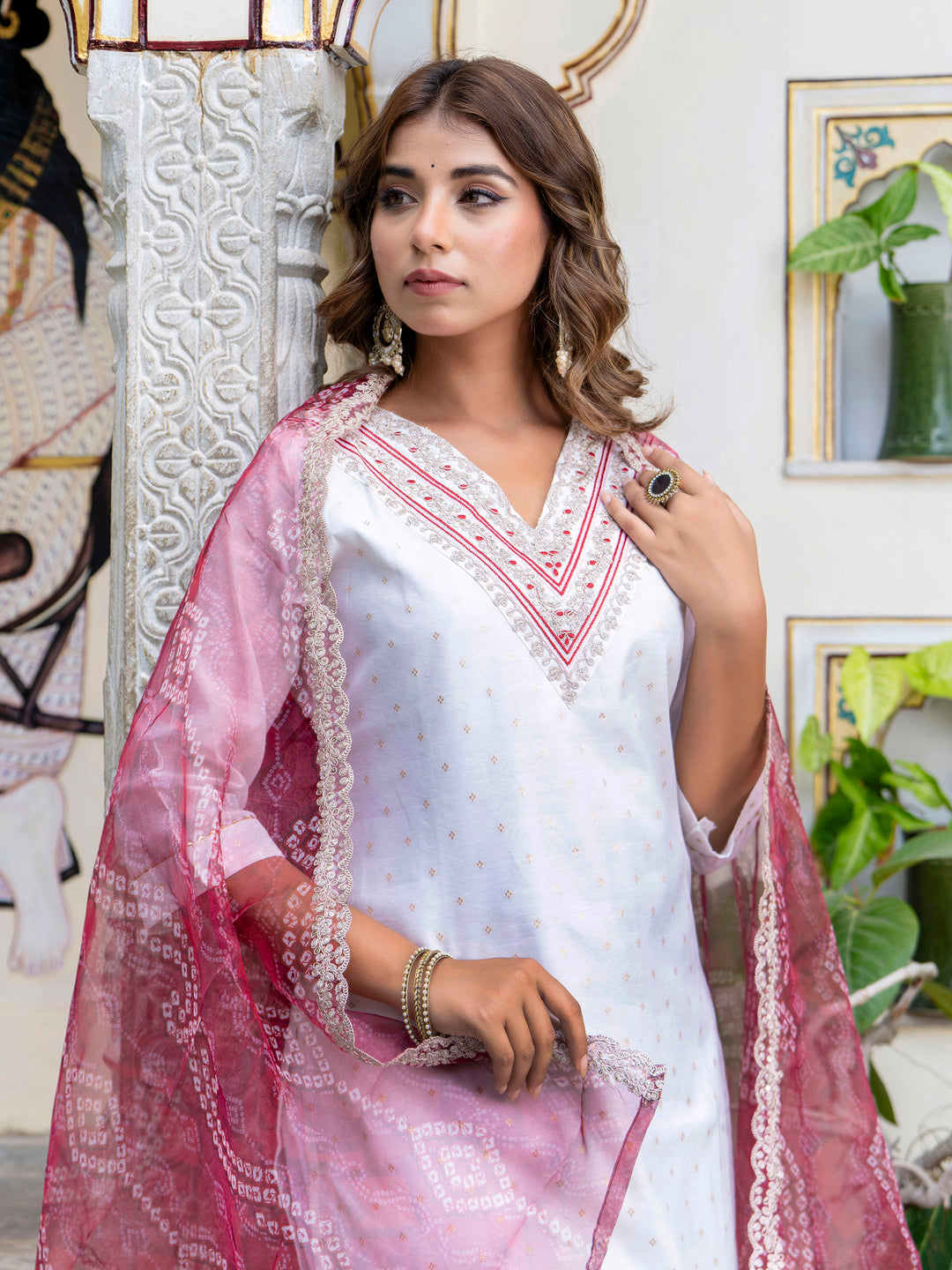 Women Chanderi Kurta & Pant Dupatta Set - FitVibe Fashion