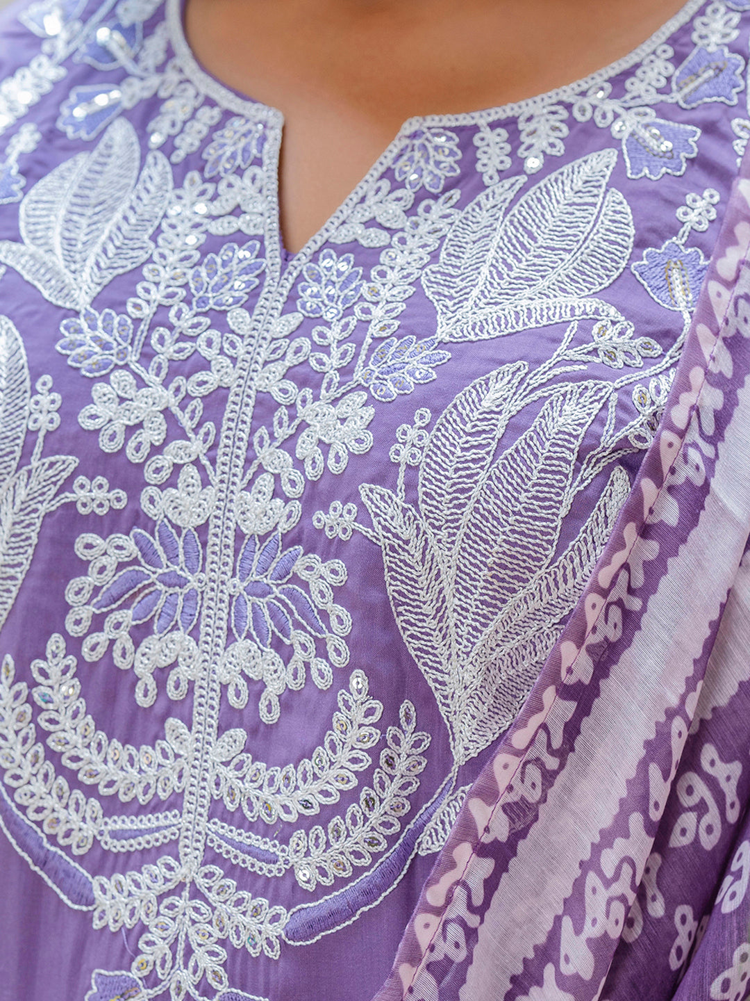 Women's Embroidered Silk Blend Calf Length Straight Kurta Trouser with Dupatta Set - FitVibe Fashion