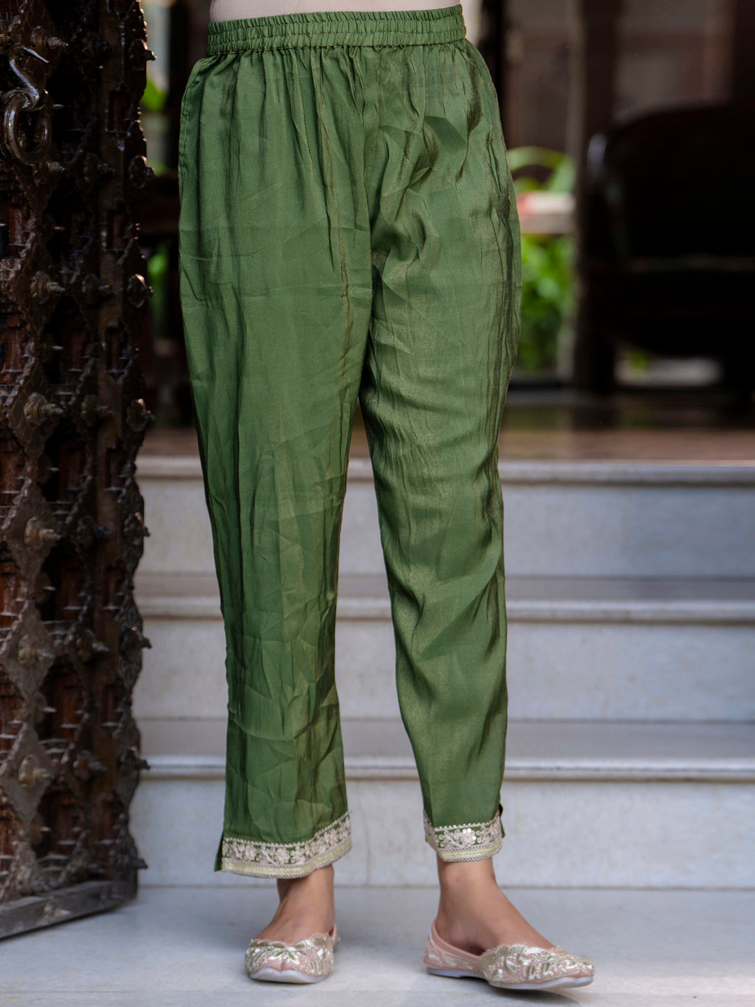 Women's Embroidered Silk Blend Calf Length Straight Kurta Trouser with Dupatta Set - FitVibe Fashion