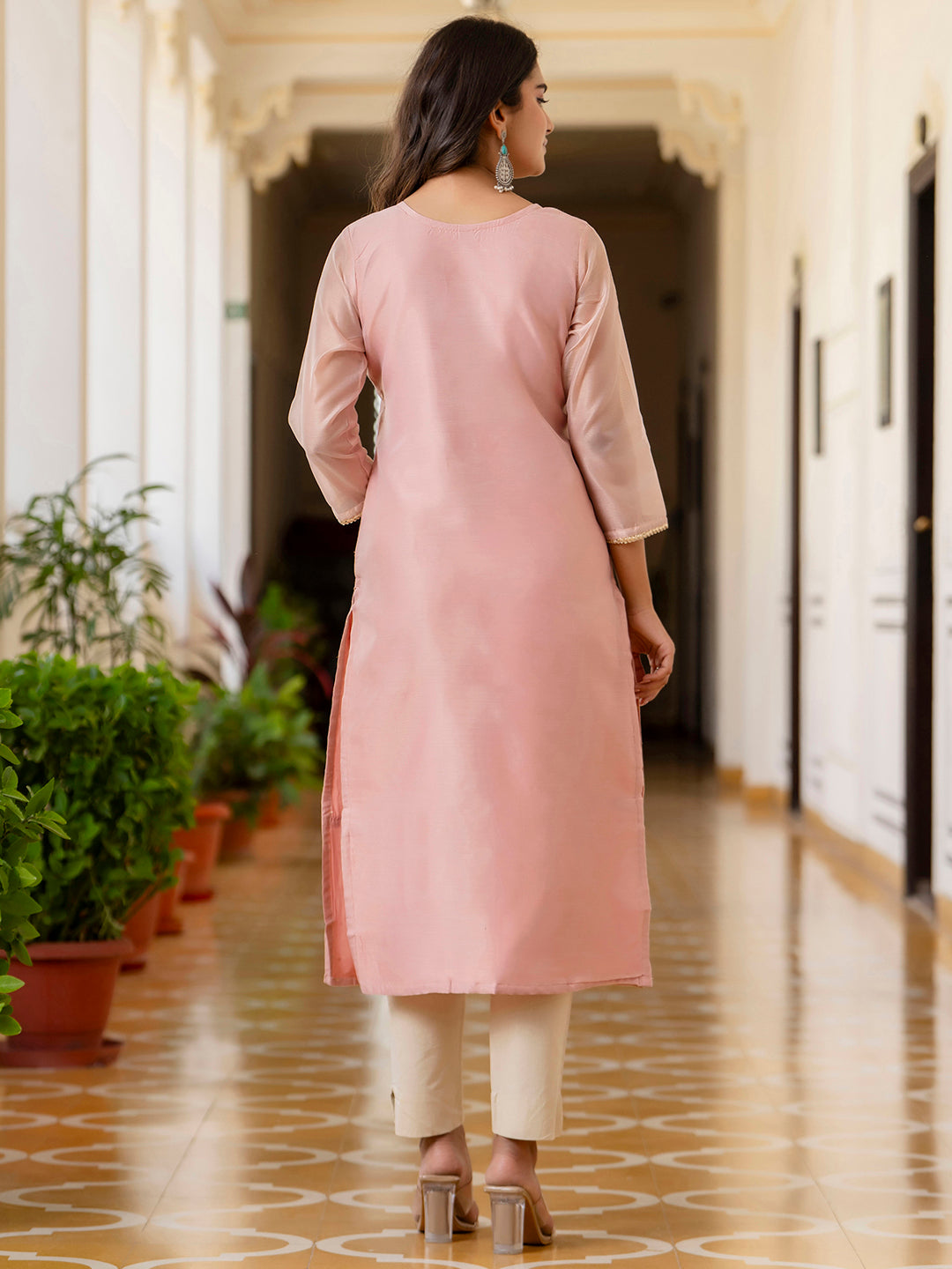 Women Embroidered Silk Blend Straight Kurta - FitVibe Fashion