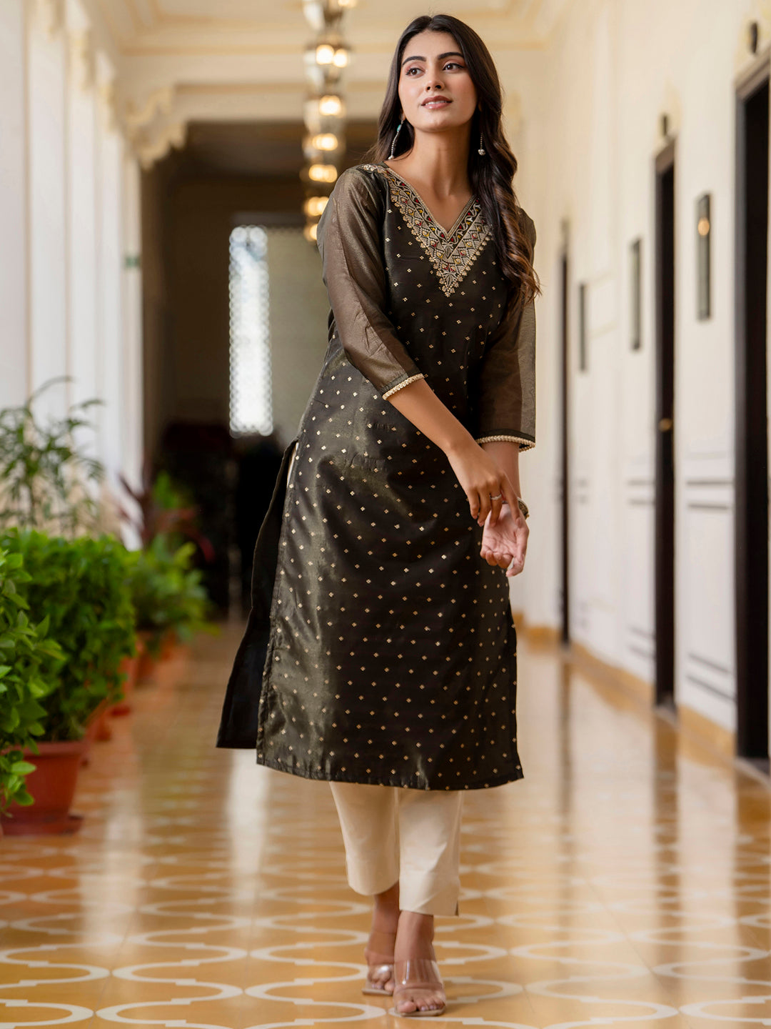 Women Embroidered Silk Blend Straight Kurta - FitVibe Fashion