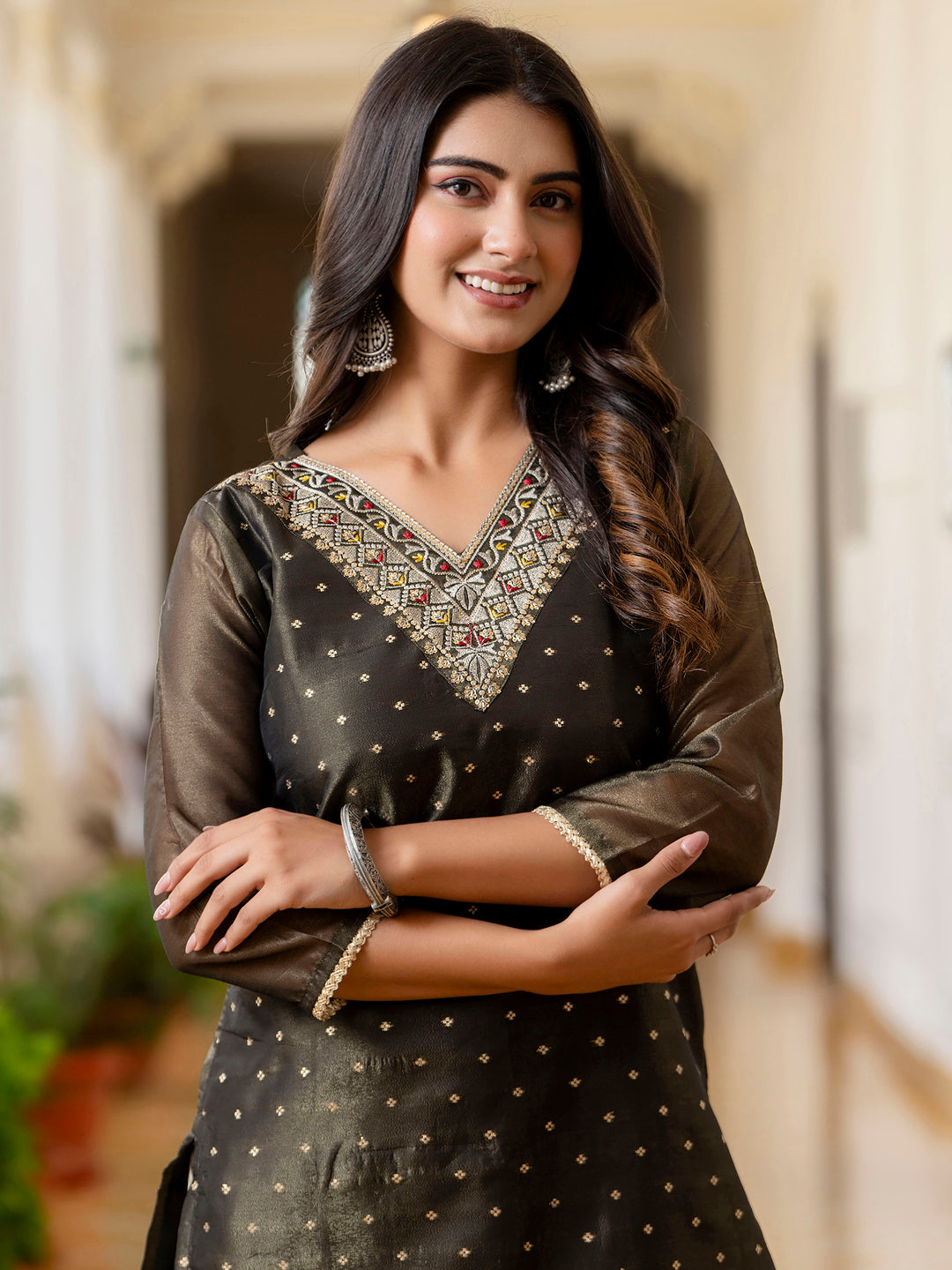 Women Embroidered Silk Blend Straight Kurta - FitVibe Fashion