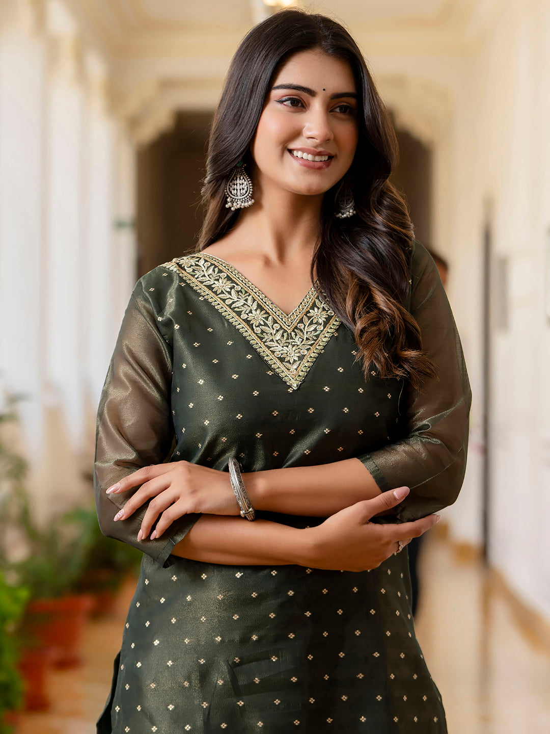 Women Embroidered Silk Blend Straight Kurta - FitVibe Fashion