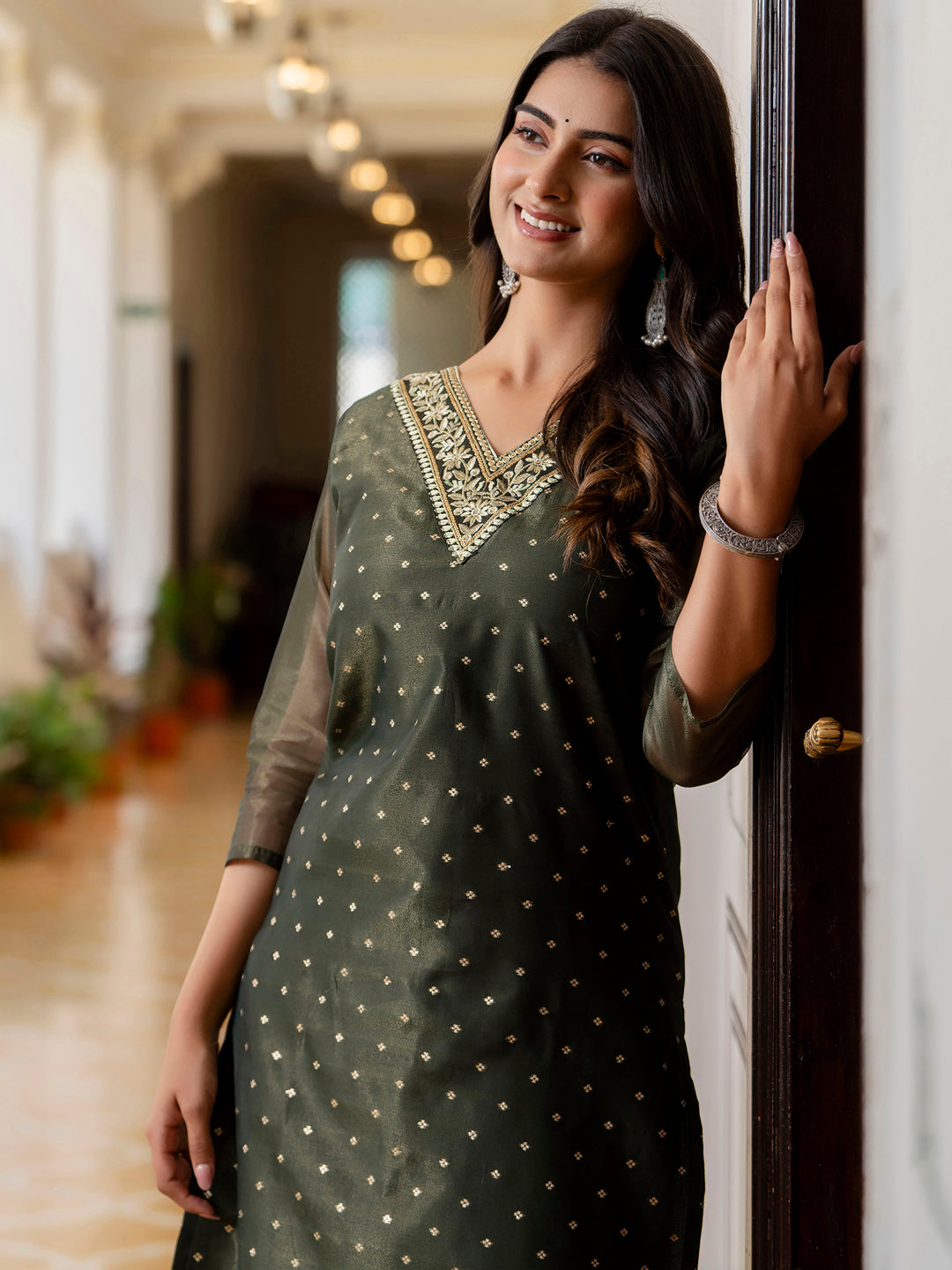 Women Embroidered Silk Blend Straight Kurta - FitVibe Fashion