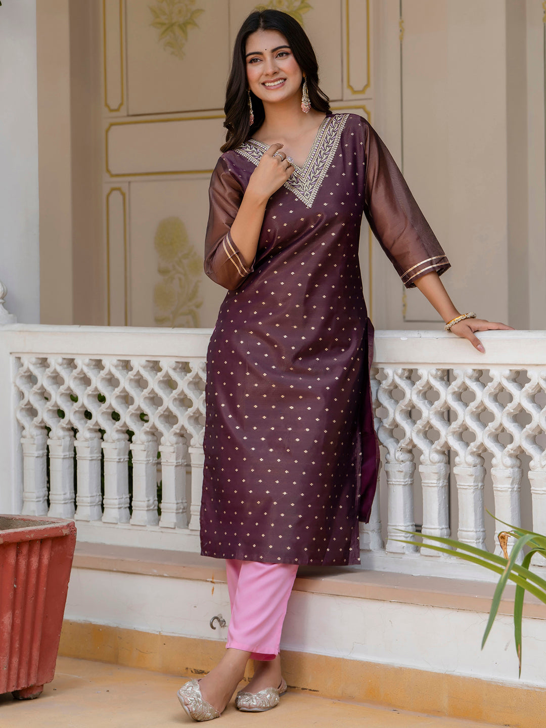 Women Embroidered Silk Blend Straight Kurta - FitVibe Fashion
