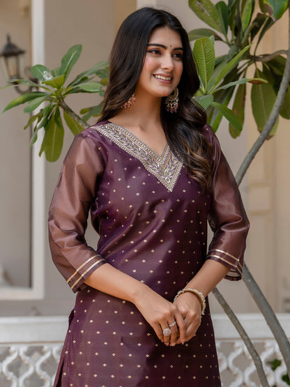 Women Embroidered Silk Blend Straight Kurta - FitVibe Fashion