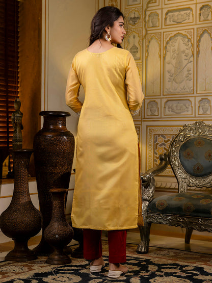 Women Embroidered Silk Blend Straight Kurta - FitVibe Fashion