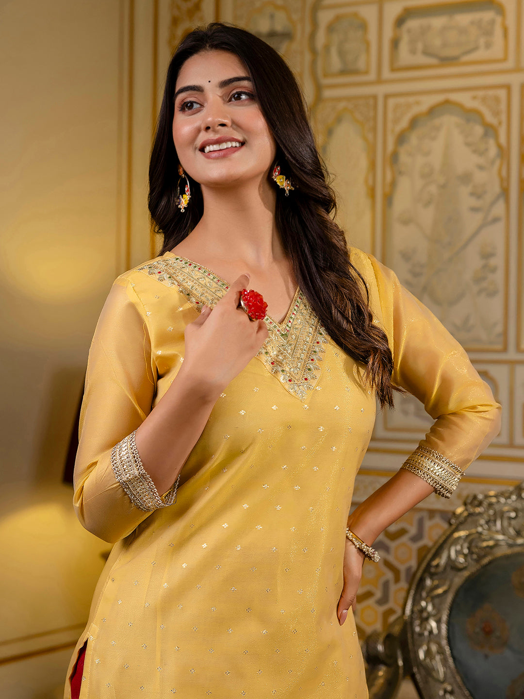 Women Embroidered Silk Blend Straight Kurta - FitVibe Fashion