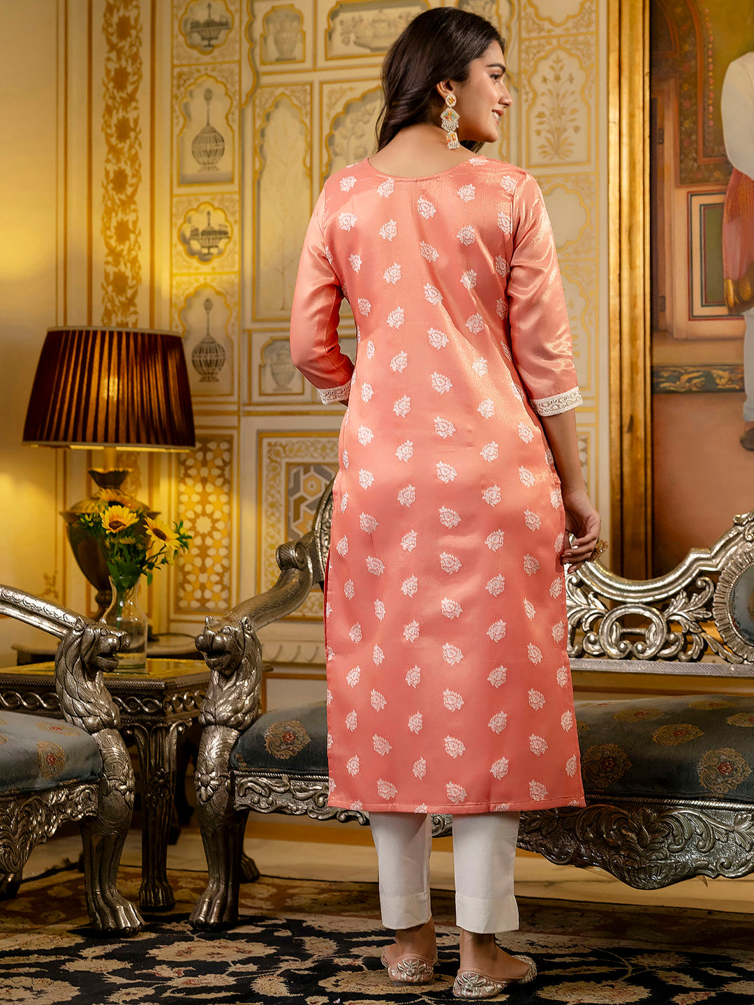 Women Embroidered Silk Blend Straight Kurta - FitVibe Fashion