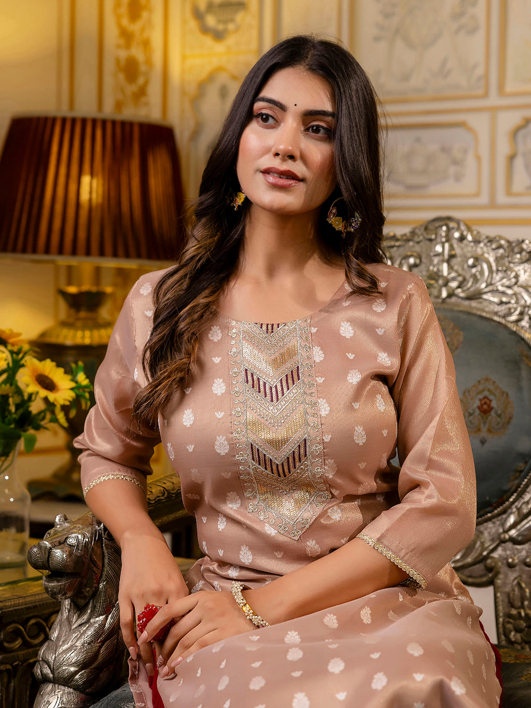 Women Embroidered Silk Blend Straight Kurta - FitVibe Fashion