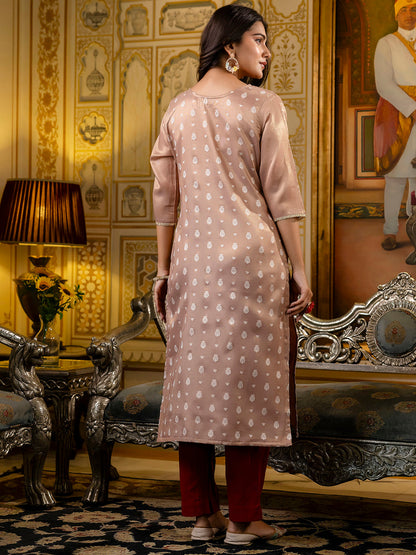 Women Embroidered Silk Blend Straight Kurta - FitVibe Fashion